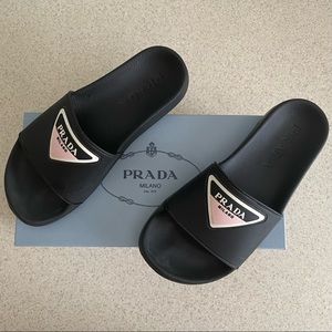 Prada Slides. SZ 37 with iconic triangle logo.